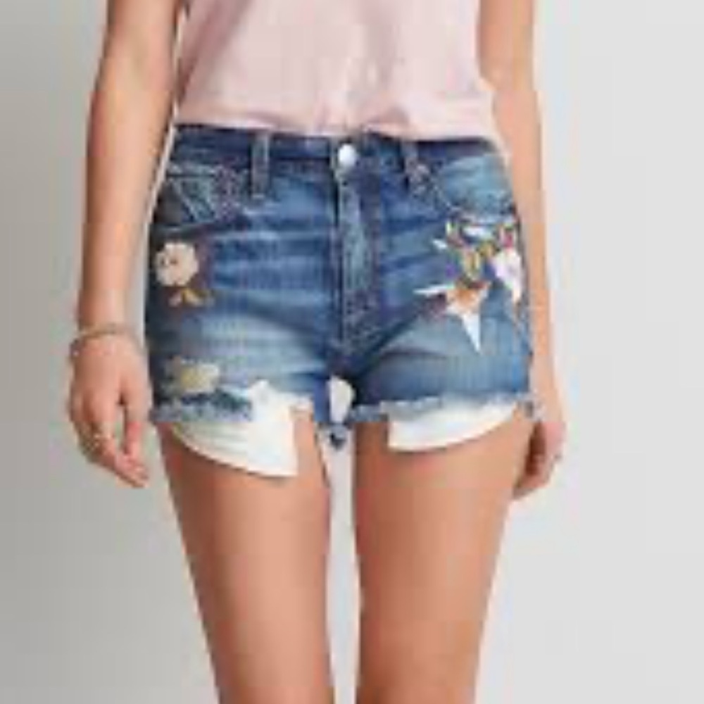 NWT Vintage American Eagle Outfitters Blue Jean Shorts w Floral Embroidery Sz 4